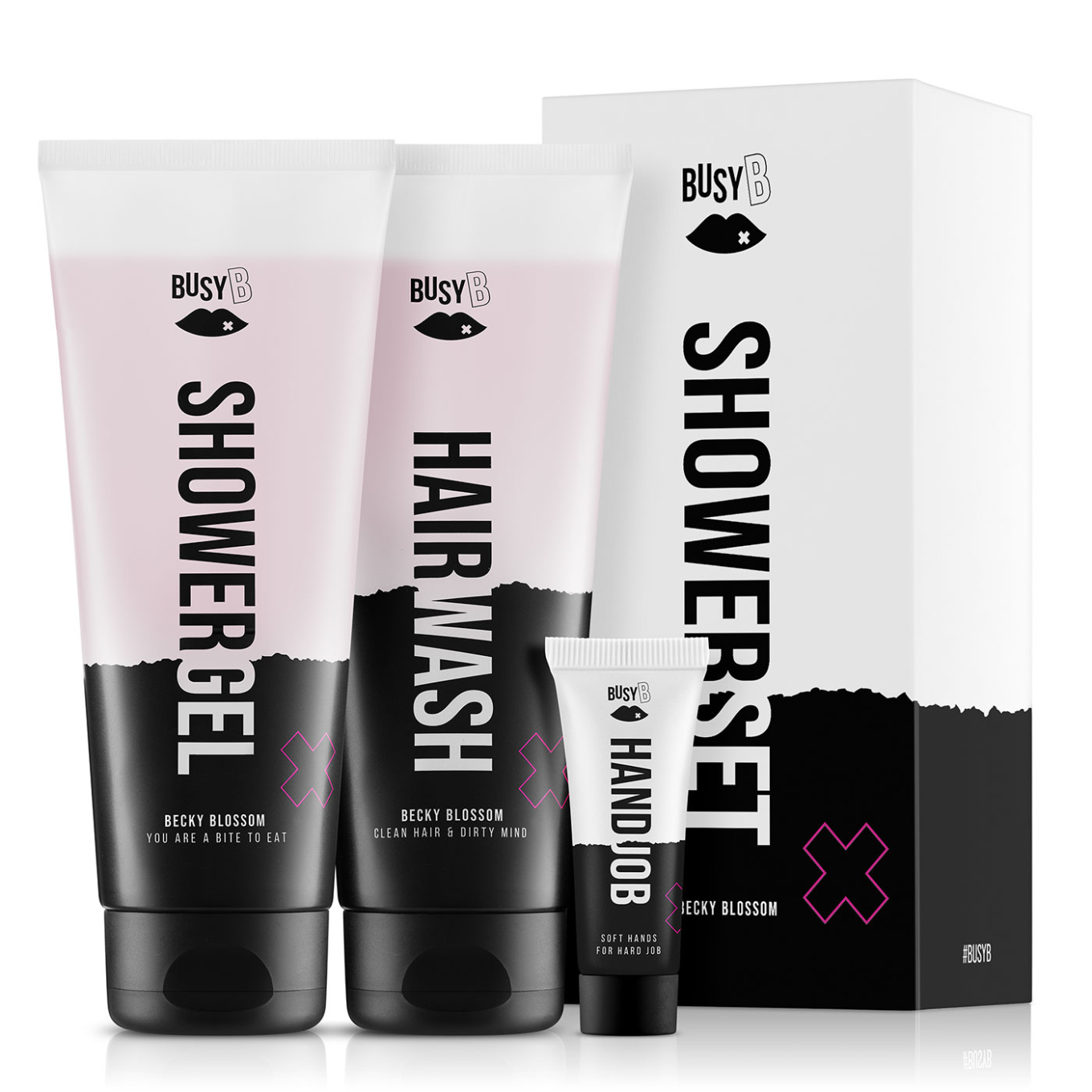 BusyB Becky Blossom šampon na vlasy 230 ml + sprchový gel  230 ml + krém na ruce 8 ml sada