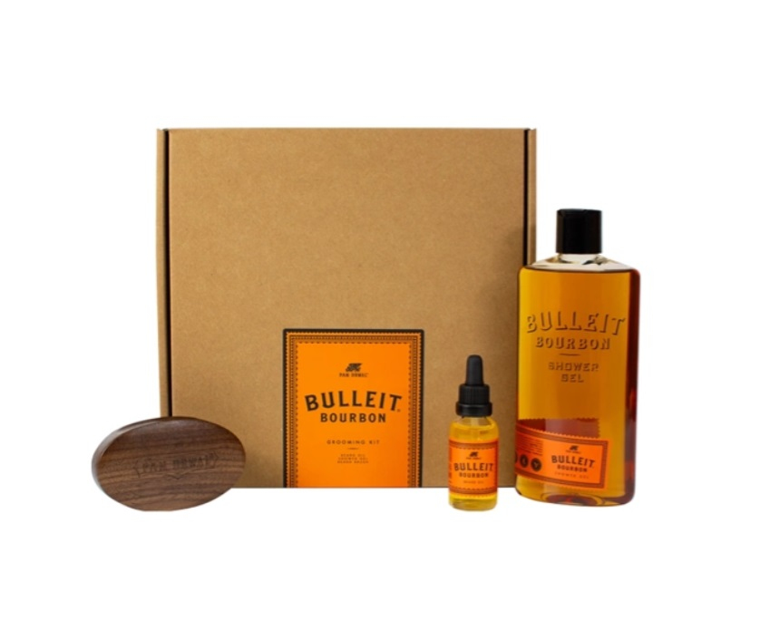 Pan Drwal Bulleit Bourbon Grooming olej na vousy 30 ml + sprchový gel 400 ml + kartáč na vousy dárková sada