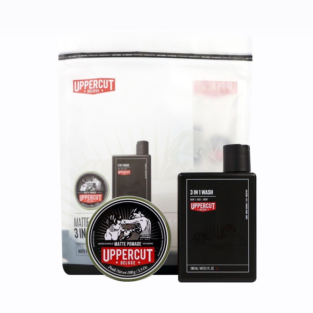 Uppercut Duo sada matná pomáda na vlasy 100 g +  3 in 1 Wash 240 ml sada