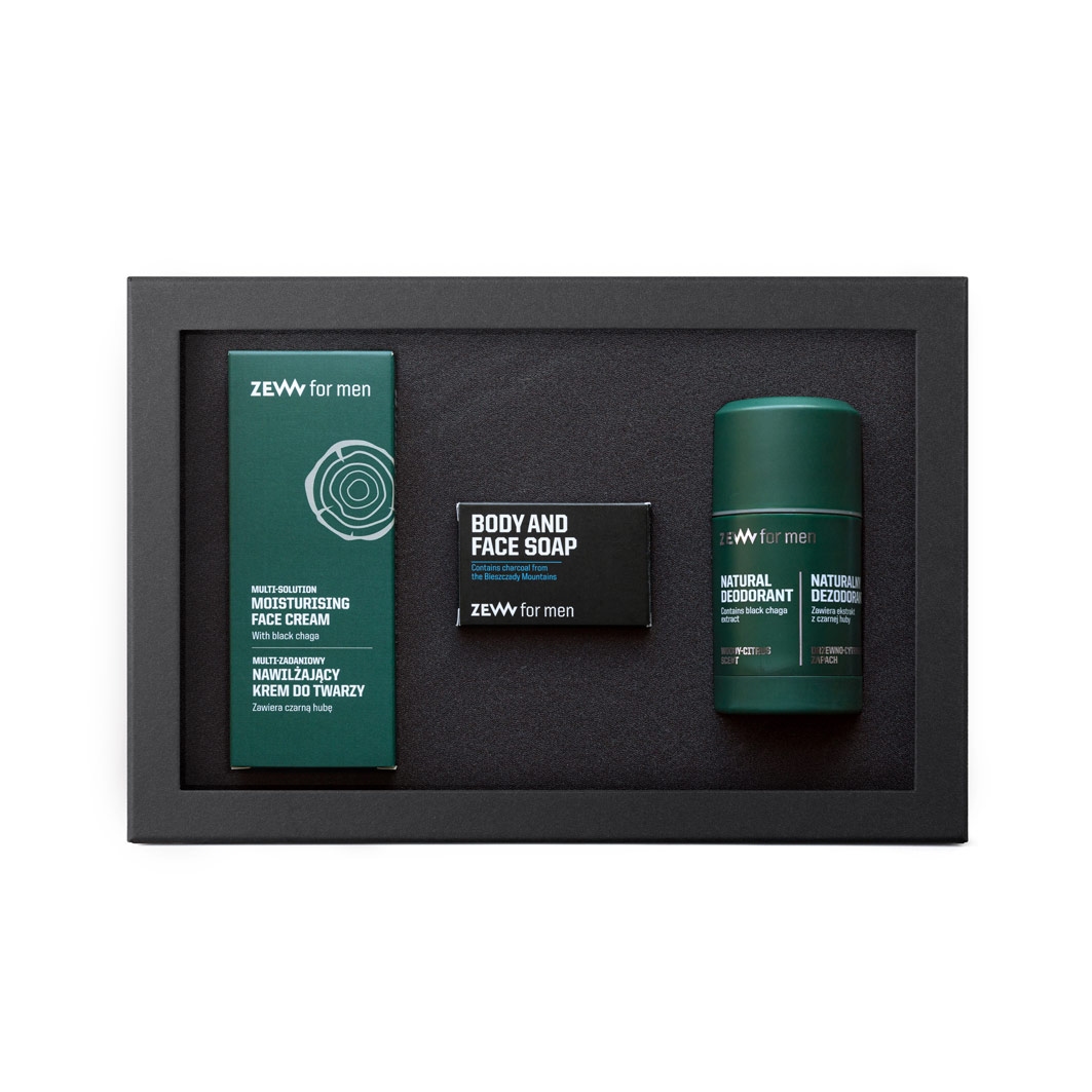 Zew For Men Everyones set hydratační krém na obličej 80 ml + deodorant roll-on + přírodní tuhé mýdlo na obličej, tělo a vlasy